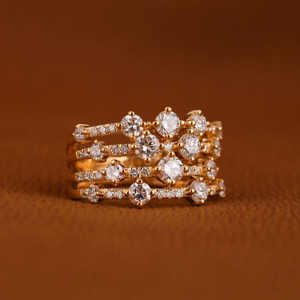 Anillo de diamante de corte redondo Vintage creado en laboratorio, anillo de compromiso de cuatro capas de oro sólido de 18 quilates, ajuste de punta, regalo lujoso clásico - Product Image 6