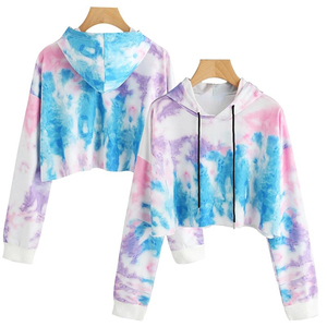 Sudadera con Capucha Corta Tie Dye para Mujer, Personalizada al por Mayor, Informal, de Manga Larga, con Logotipo Frontal, Colores Personalizados - Product Image 1
