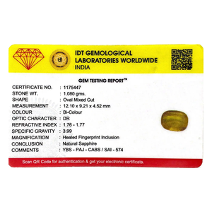 Saphir naturel bicolore 5,4 carats, taille Pitambari, couleurs bleu royal et jaune, taille ovale, créé en laboratoire, certifié IGI - Product Image 4