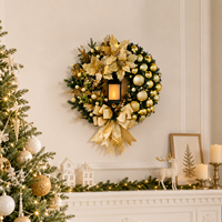 AYOYO Guirlande florale dorée en forme de lanterne, Décoration de Noël, Guirlande florale ananas pour Noël, Décoration intérieure à suspendre à la porte
