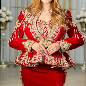 2025 @ Belle veste rouge et robe Karakou avec superbe broderie perles de verre cristal pierres perles et travail manuel Dabka Zari - Product Image 1