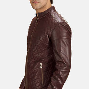 Rumano Jae Reversible Biker <b>Jacket</b> in Maroon Genuine <b>Sheepskin</b> and Cowhide Leather ODM Size XS to XL for Autumn - Product Image 4