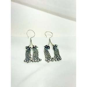 Tridha Statement Gold Plated 925 <b>Silver</b> Drop <b>Earrings</b> with Fish Hook <b>Dangling</b> Tassel Flower Design Featuring Diamond Main Stone - Product Image 3