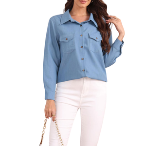 Chemise en jean pour femmes, design personnalisé, style classique, manches longues, décontractée, à porter au quotidien, respirante - Product Image 5