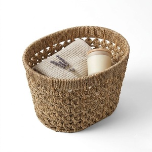 Handmade Woven <b>Storage</b> Basket Natural Seagrass Organizer Bin Decorative Rope Hamper for Home <b>Kitchen</b> Bedroom - Product Image 3
