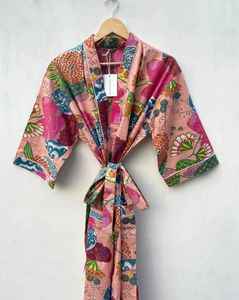 Boho Kimono Robe Organic Turkish Cotton Evil Eye Design Fruit Print - Product Image 4