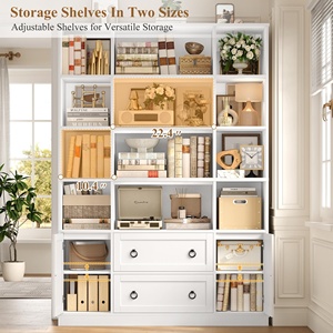 Estantería Grande Blanca de Madera con Armario de Almacenamiento y Cajones, Librería con Estantes Abiertos para el Hogar, Oficina o Sala de Estar - Product Image 5