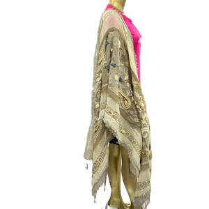 Glamorous Pure <strong>Wool</strong> Silk <strong>Shawls</strong> Handmade with <strong>Embroidery</strong> Featuring Contrast Jacquard Border Weaving Enhancing Your Style - Product Image 1