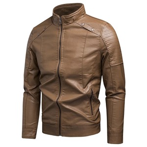 2025 hommes col montant veste en cuir PU automne hiver thermique doublé pleine fermeture éclair coupe ajustée décontracté Streetwear veste pour hommes - Product Image 1