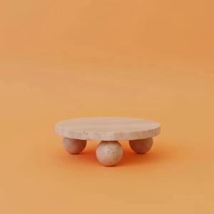Support à gâteau moderne en pierre de travertin avec une large surface de présentation ronde pour un style de table élégant et un design naturel durable - Product Image 5