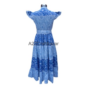 Robe longue maxi pour femme en coton pur doux à 100 %, manches longues, imprimée à la main, style évasé, pour soirée, fête ou tenue décontractée - Product Image 6