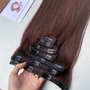 Proveedor de extensiones de cabello natural Vietnam cutícula alineada virgen más 100% Clip humano en trama extensión de cabello marrón