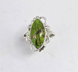 Anillo Bohemio de Plata de Ley con Turquesa Verde Natural Hecha a Mano, Corte Ovalado, Joyería de Boda, Regalo, Engaste de Perlas - Product Image 3