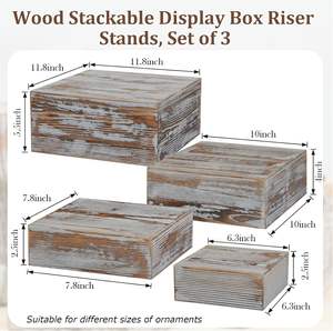 Ensemble de 4 présentoirs empilables en bois Supports de support de gâteau de style torché Tailles Rustique Cupcake en bois Carré Vintage Piédestal - Product Image 2