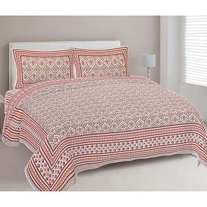 Orange <b>Floral</b> Cotton <b>Bed</b> <b>Sheets</b> with 2 Pillow Covers (3 Pieces) - Product Image 1