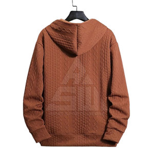 <b>Men's</b> <b>Brown</b> Solid Quilted <b>Hoodie</b> Regular Fit Knitted Cotton Casual Eco-Friendly with Front Pocket Logo Print Winter Wear - Product Image 2