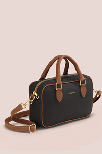 Sac fourre-tout décontracté noir pour femme avec fermeture éclair imperméable et garniture en cuir, personnalisable avec logo, fabrication OEM/ODM, marque privée - Product Image 1