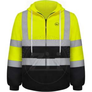 Sweat à capuche d'hiver de sécurité réfléchissant haute visibilité imprimé de logo personnalisé pour hommes 100% conception de bande de réflecteur de vêtements de travail en coton fabricants - Product Image 6