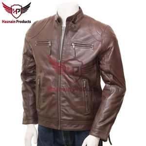 Chaqueta de motorista de cuero de oveja genuino marrón de alta calidad para hombre, elegante diseño de Motor Racer, costura de edredón Radial de sensación Ultra suave - Product Image 2