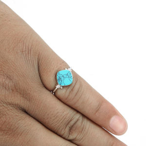 Amazing Blue Turquoise Handmade Ring Bezel Set in 925 Sterling Silver <b>Statement</b> Rings for Women Girl Indian Jewelry Manufacturer - Product Image 2