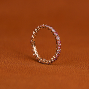 Luxurious 18KT Gold Plated Pink Round Cut Lab Grown Diamond Full Eternity Wedding Band Classic Luxury Wedding Gift for Women - Product Image 5