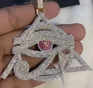 Collar con Colgante de Ojo de Horus Personalizado para Mujer, Plata de Ley 925, Moissanita, Pirámide Helada, Ojo que Todo lo Ve, Joyería Hip Hop, Amuleto - Product Image 3