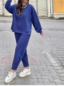 Survêtements pour femmes surdimensionnés de qualité supérieure Top Trending Design 2 pièces Set Custom 100% Cotton Full Sleeves Tracksuits - Product Image 6