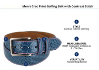 Haute qualité en cuir véritable bleu hommes Croc impression ceinture de golf point de contraste boucle en argent OEM Logo personnalisé 38mm en gros