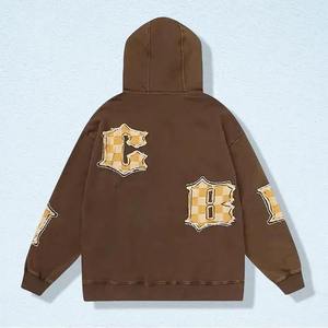 Ropa de calle personalizada, parche bordado desgastado, algodón pesado, felpa francesa, holgado, hombro caído, cremallera, lavado ácido, apliques, Sudadera con capucha - Product Image 2