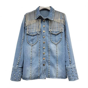 Veste en jean 100% coton de haute qualité OEM pour hommes avec logo personnalisé avec strass Veste en jean Street Wear - Product Image 1