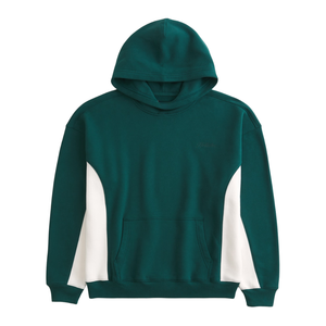 Hombres Sudadera con capucha verde Moda Contraste Panel Fleece Pullover Sudadera Invierno Cálido Con Capucha Top Casual Streetwear Fabricantes Venta - Product Image 1