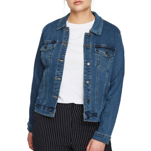 Chaqueta vaquera recortada transpirable para mujer OEM manga larga botón prendas de vestir exteriores bolsillos patrón sólido de moda para damas niñas - Product Image 2