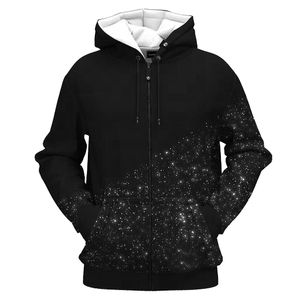 Sweat-shirt à capuche zippé noir pour homme avec motif imprimé étoiles, coupe classique, vêtement décontracté, saison automne, tissu tricoté en polyester - Product Image 5
