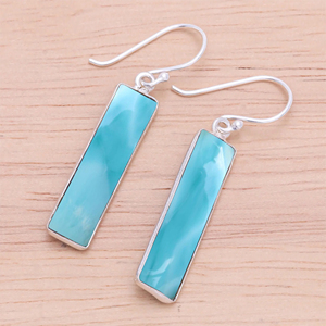 Vente en gros de boucles d'oreilles pendantes faites à la main en argent sterling Boucles d'oreilles larme en or Matériau principal Goutte d'eau Larimar - Product Image 3