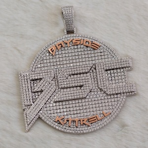 Pendentif 3D lettre cercle personnalisable pour homme VVS Moissanite Nom personnalisé Style glacé Or rose 14K Moissanite Pendentifs Charms - Product Image 1