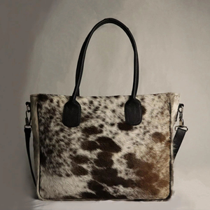 Đầy Đủ Cơ Thể Da Bò Lông Tote Vai Túi Carryall Phương Tây Phong Cách Boho Đôi Xử Lý Cổ Điển Chính Hãng Phụ Nữ Da Tote Túi Xách - Product Image 1