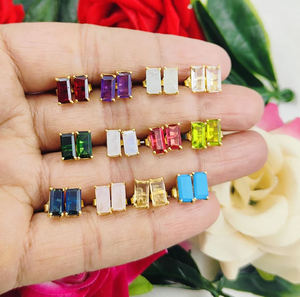 8x4mm Baguette Cut Garnet <b>Stud</b> Earring 18K Gold Vermeil 925 <b>Sterling</b> <b>Silver</b> Prong Set Trendy Birthstone <b>Stud</b> Earrings Parties - Product Image 5