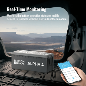Rich Solar <b>24V</b> 100Ah LiFePO4 <b>Lithium</b> Iron Phosphate <b>Battery</b> w/ Internal Heating and Bluetooth Function | ALPHA 4 | ALPHA 4 LITE - Product Image 5