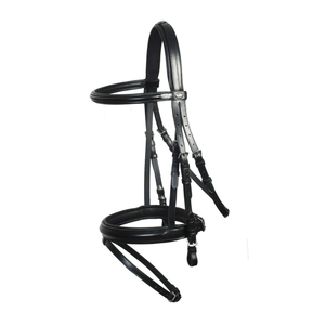 Brida de caballo de cuero negro genuino de alta calidad con banda para cejas de diamantes de imitación y banda ancha para la nariz para carreras portátil en la India - Product Image 1