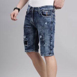 Shorts de Mezclilla para Hombre con Detalles Desgastados, Estilo Juvenil a la Moda, Transpirables, de Algodón, para Clima Cálido - Product Image 5