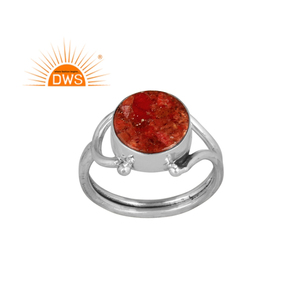 Diseñador hecho a mano plata esterlina oxidada Natural esponja Coral piedra preciosa declaración anillo joyería fabricante - Product Image 1