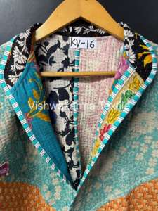 Chaqueta Corta Reversible de Algodón con Parches Kantha, Hecha a Mano en India, Ecológica, para Otoño e Invierno, Estilo Vintage - Product Image 2