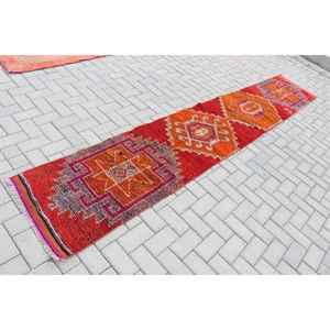 Tapis turc vintage, tapis Herki 2x12,1 pieds, tapis en laine rouge uni - Product Image 2