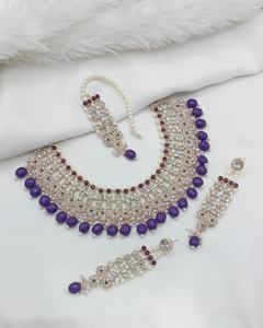 Rose Gold Plated Ethnic Zinc Alloy Cubic Zircon Crystal Dangle Drop <b>Choker</b> Wedding Party Necklace & Earrings Set for Women - Product Image 2