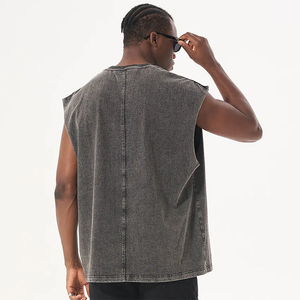 T-shirt oversize en coton épais pour hommes, T-shirt sans manches imprimé avec logo délavé à l'acide de style vintage, en tissu de jersey vierge, vente en gros - Product Image 6