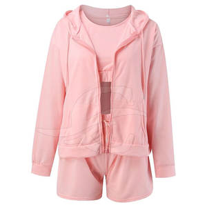 Sudadera con capucha de color personalizada para mujer y conjunto corto último diseño 100% ropa informal de algodón con mangas largas - Product Image 1