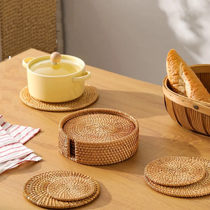 ชุดที่รองจานทรงกลมหวาย6ชิ้นผ้าทอสำหรับตกแต่งถ้วย - Product Image 3