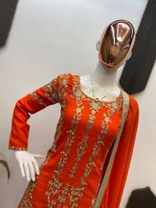 TRAJE SARARA DE DISEÑADOR EN TRES PIEZAS CON BORDADO EN SECUENCIA TRABAJO GEORGETTE INTERIOR MICRO TRABAJO BORDADO EN SECUENCIA TRABAJO - Product Image 2