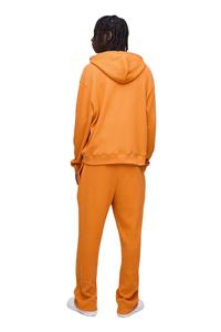 Custom Logo Embroidered Winter <b>Orange</b> Zip Hoodies Men 3D Waffle Knit Cotton Fabric OEM ODM Private Label Streetwear Clothing - Product Image 3