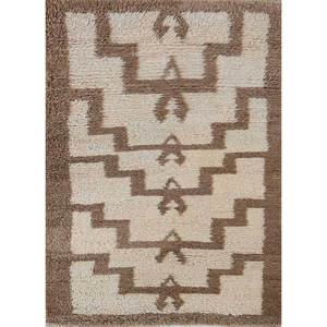 พรมขนสัตว์ถักมือสีเบจและสีน้ำตาล ลายเรขาคณิตและนามธรรม สไตล์โบโฮ สำหรับบ้าน ห้องโถง ห้องนั่งเล่น รูปทรงสี่เหลี่ยมผืนผ้า รุ่น Pae-134 - Product Image 1